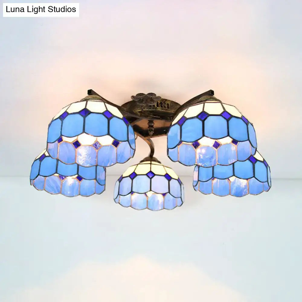Yellow tiffany stained glass antique bronze ceiling light bedroom