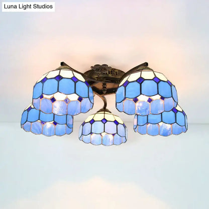 Yellow tiffany stained glass antique bronze ceiling light bedroom