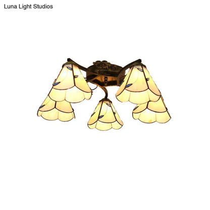 Yellow tiffany stained glass antique bronze ceiling light bedroom