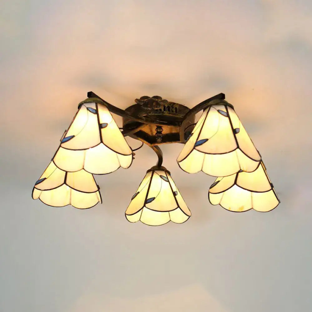 Yellow tiffany stained glass antique bronze ceiling light bedroom