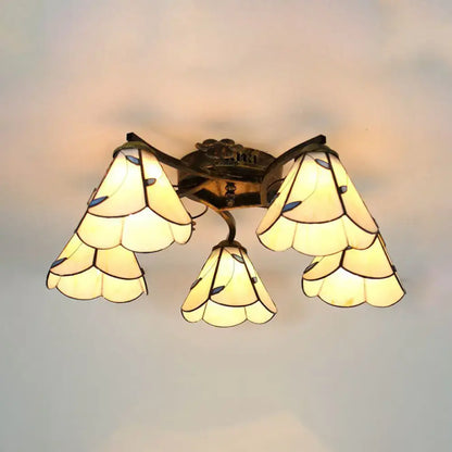Yellow tiffany stained glass antique bronze ceiling light bedroom