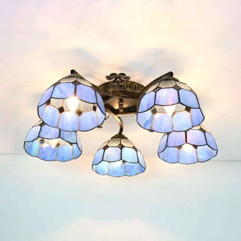 Yellow tiffany stained glass antique bronze ceiling light bedroom
