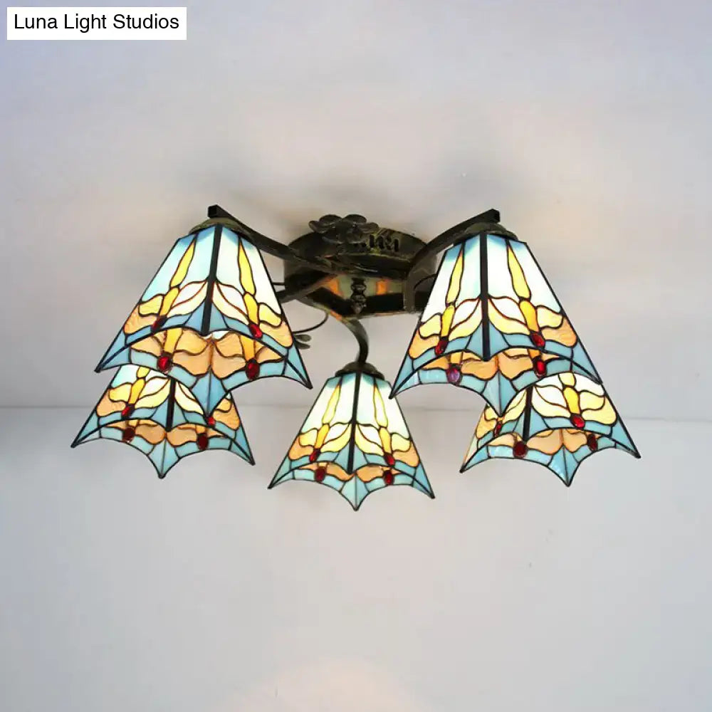 Yellow tiffany stained glass antique bronze ceiling light bedroom