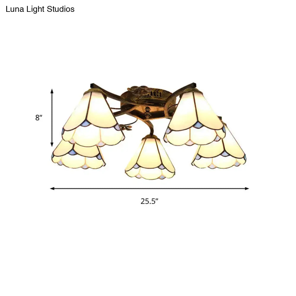 Yellow tiffany stained glass antique bronze ceiling light bedroom