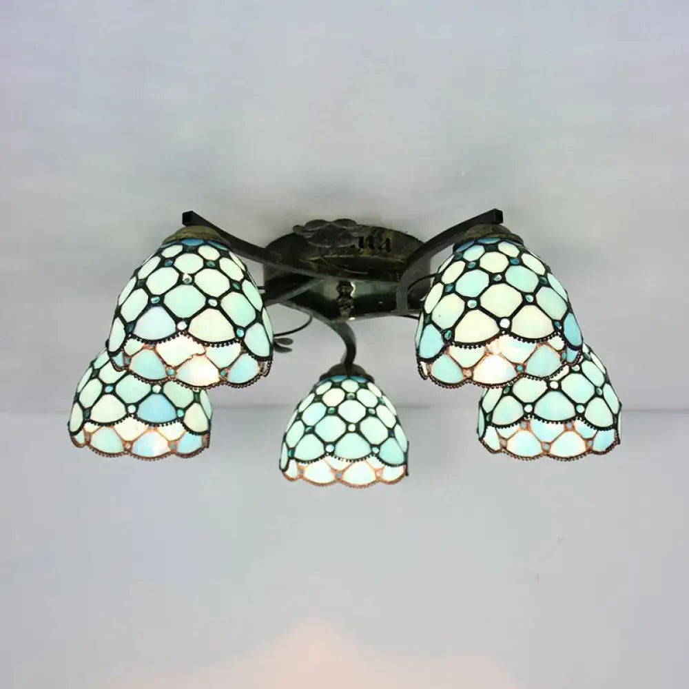 Yellow tiffany stained glass antique bronze ceiling light bedroom