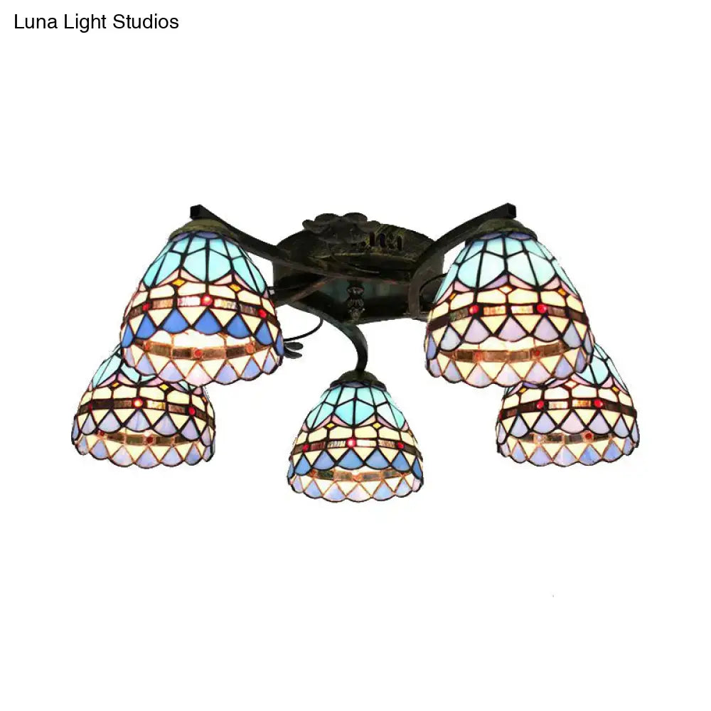 Yellow tiffany stained glass antique bronze ceiling light bedroom