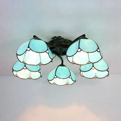 Yellow tiffany stained glass antique bronze ceiling light bedroom