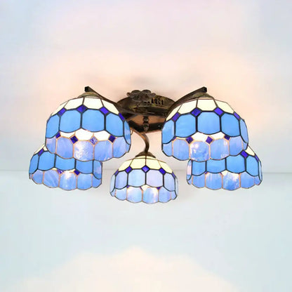 Yellow tiffany stained glass antique bronze ceiling light bedroom
