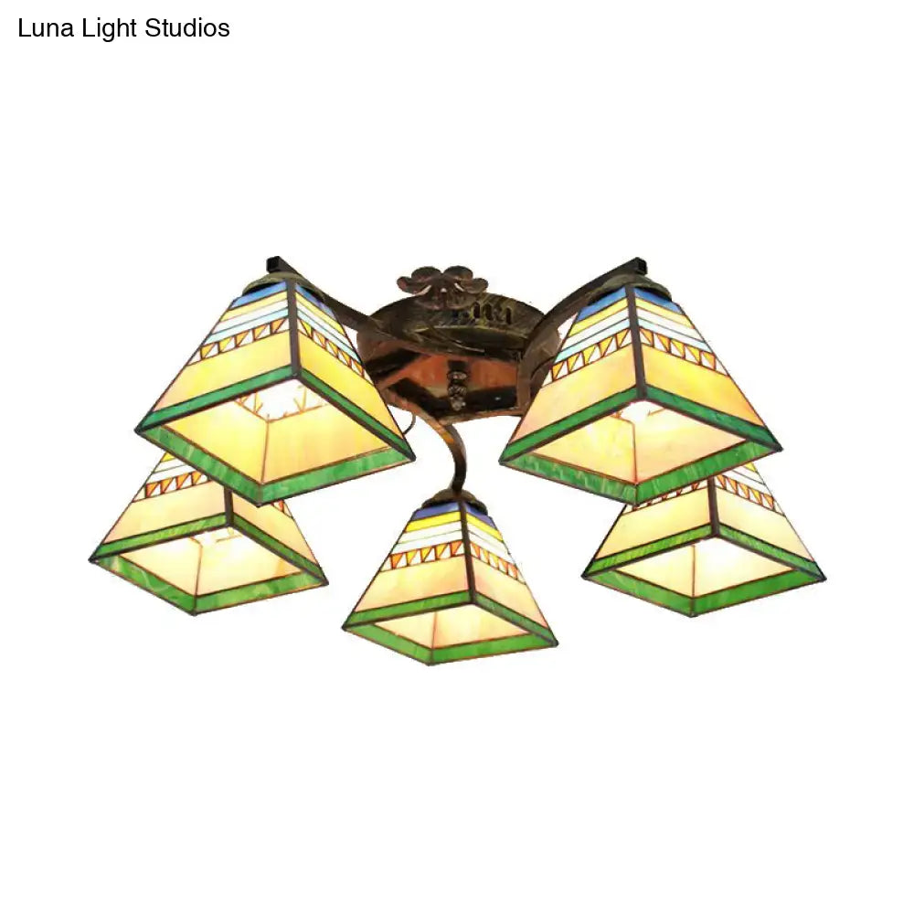 Yellow tiffany stained glass antique bronze ceiling light bedroom