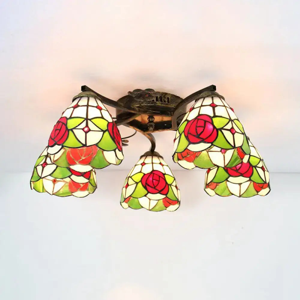 Yellow tiffany stained glass antique bronze ceiling light bedroom