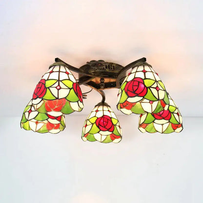 Yellow tiffany stained glass antique bronze ceiling light bedroom