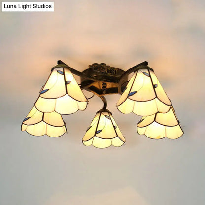 Yellow tiffany stained glass antique bronze ceiling light bedroom