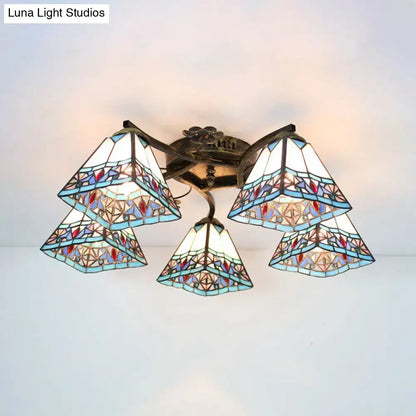 Yellow tiffany stained glass antique bronze ceiling light bedroom