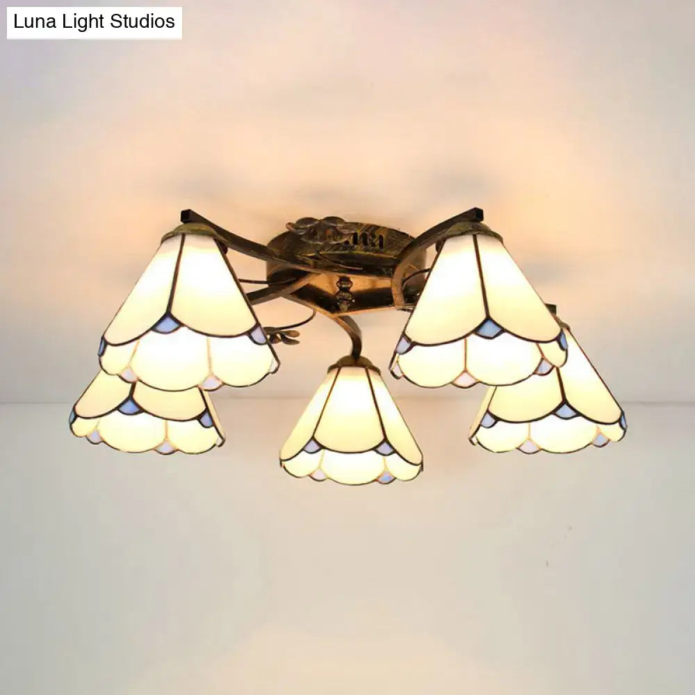 Yellow tiffany stained glass antique bronze ceiling light bedroom