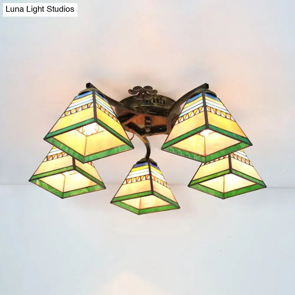 Yellow tiffany stained glass antique bronze ceiling light bedroom