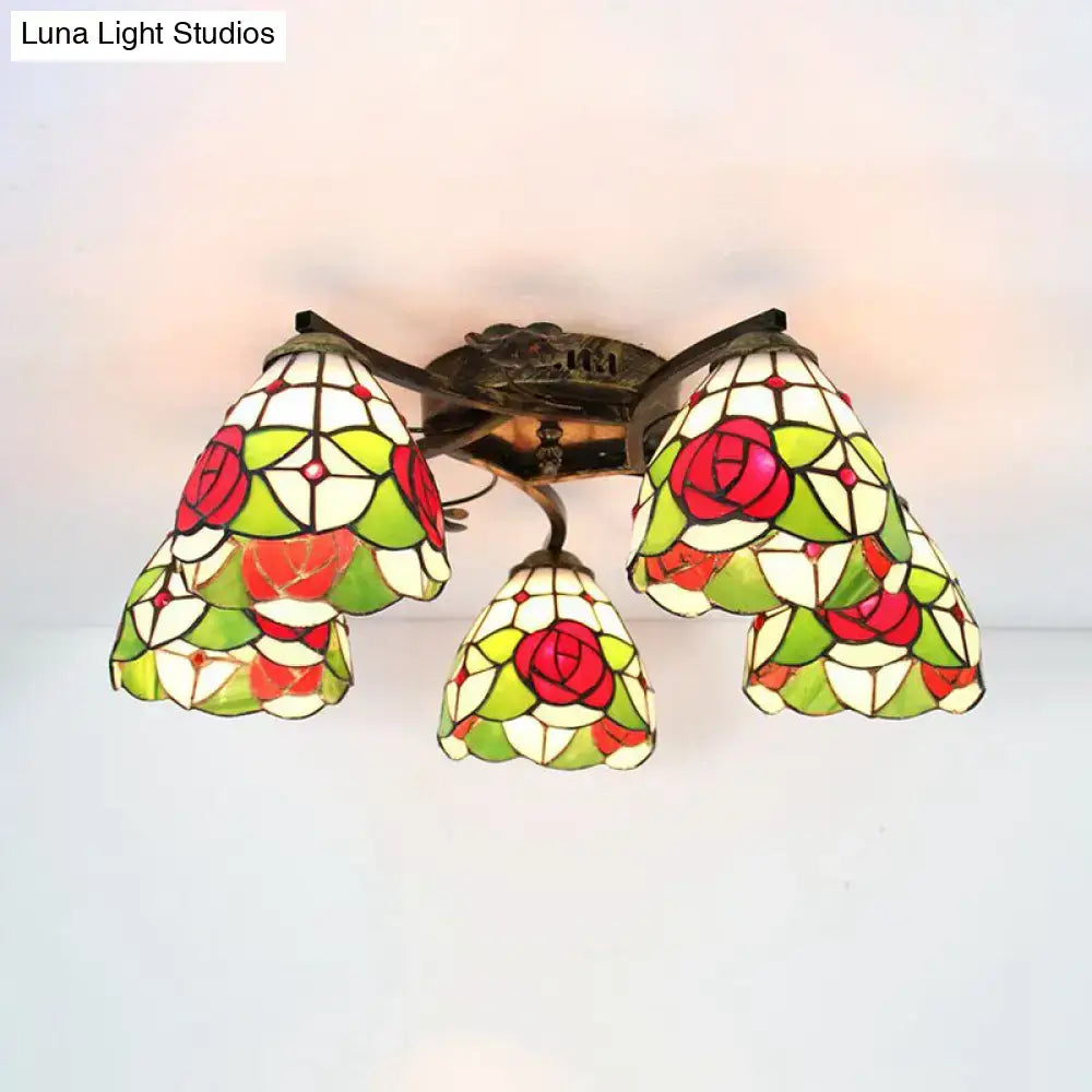 Yellow tiffany stained glass antique bronze ceiling light bedroom
