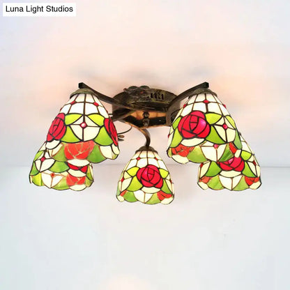 Yellow tiffany stained glass antique bronze ceiling light bedroom