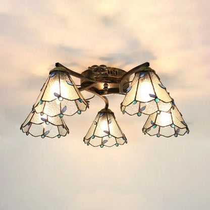 Yellow tiffany stained glass antique bronze ceiling light bedroom