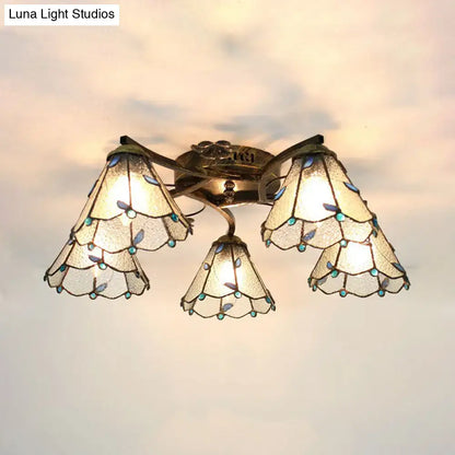 Yellow tiffany stained glass antique bronze ceiling light bedroom