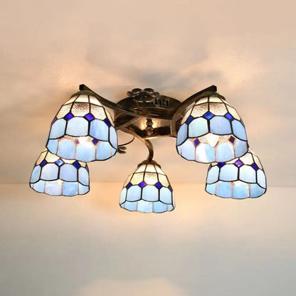 Yellow tiffany stained glass antique bronze ceiling light bedroom
