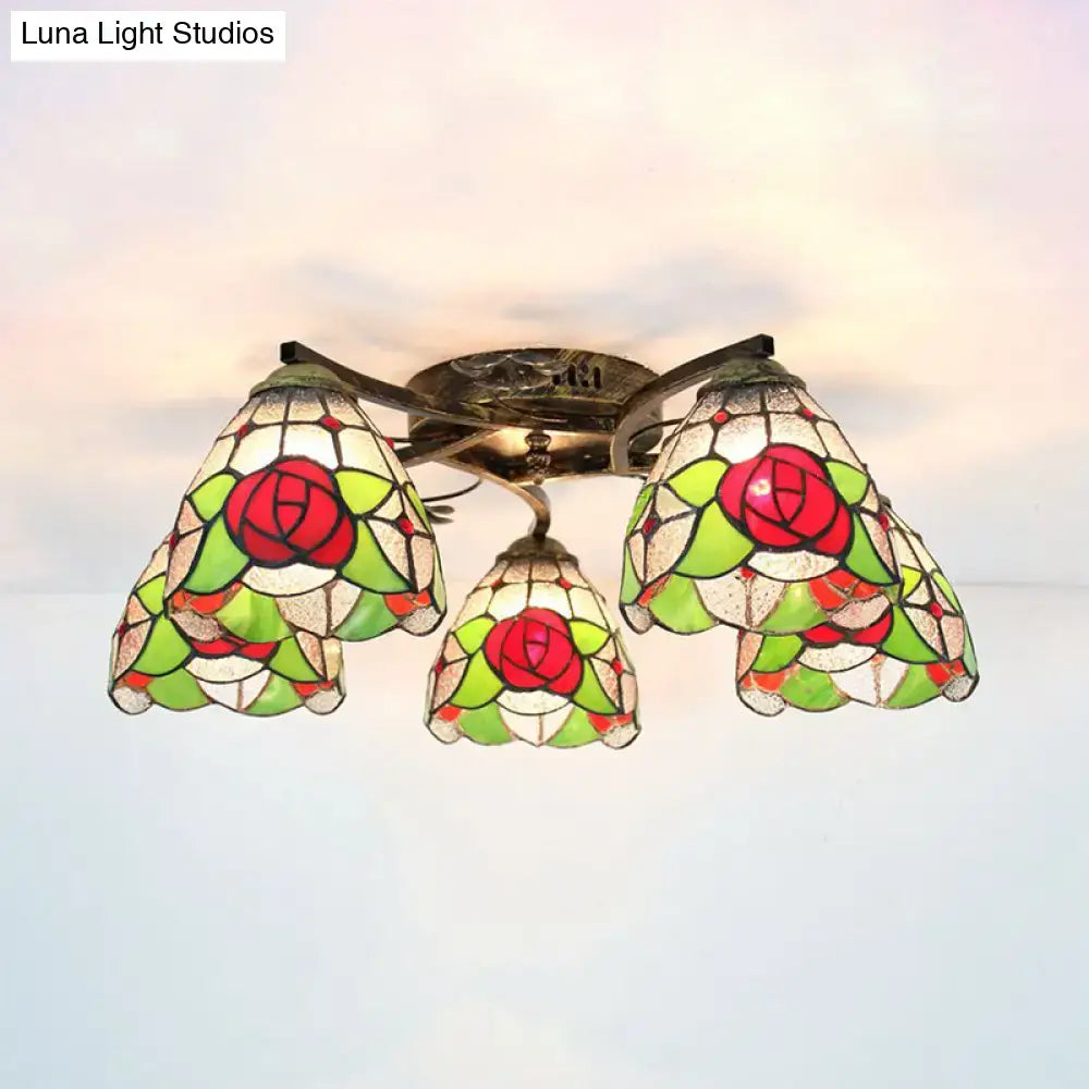 Yellow tiffany stained glass antique bronze ceiling light bedroom