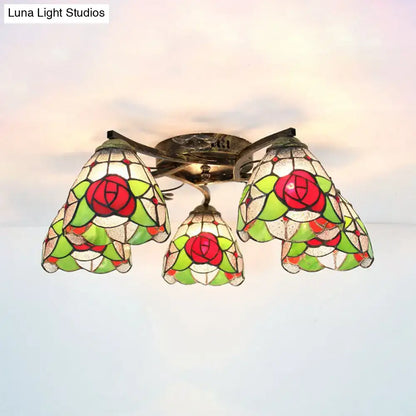 Yellow tiffany stained glass antique bronze ceiling light bedroom