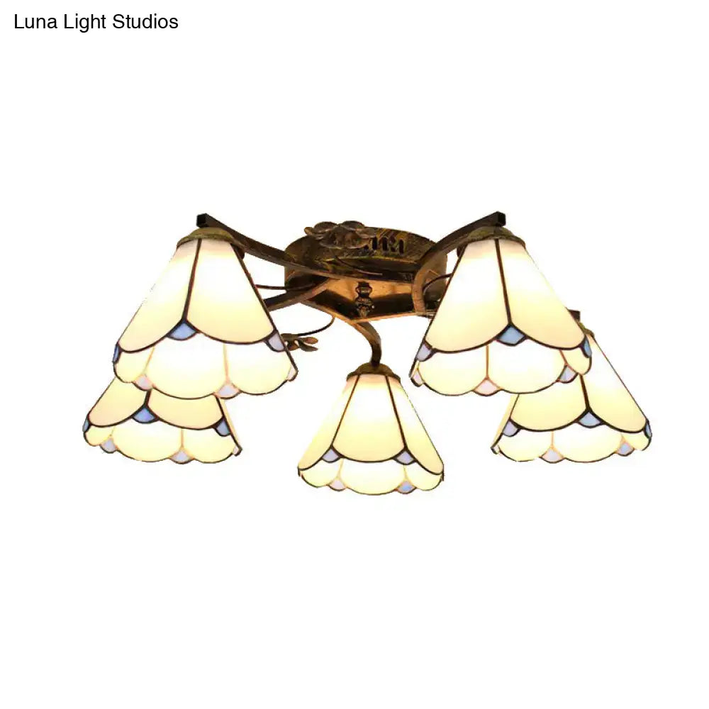 Yellow tiffany stained glass antique bronze ceiling light bedroom