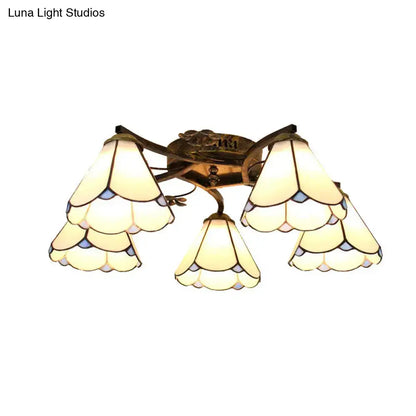 Yellow tiffany stained glass antique bronze ceiling light bedroom