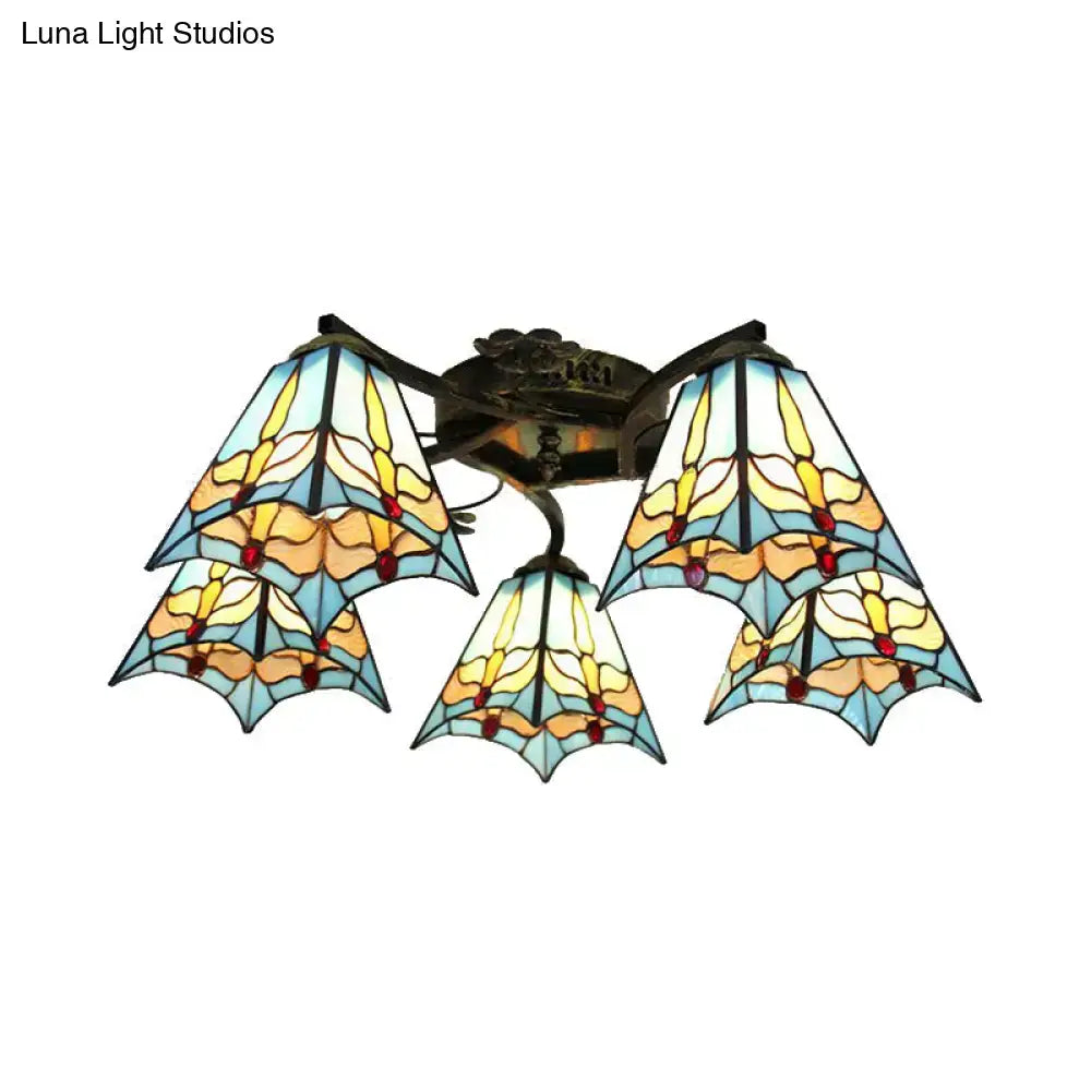 Yellow tiffany stained glass antique bronze ceiling light bedroom