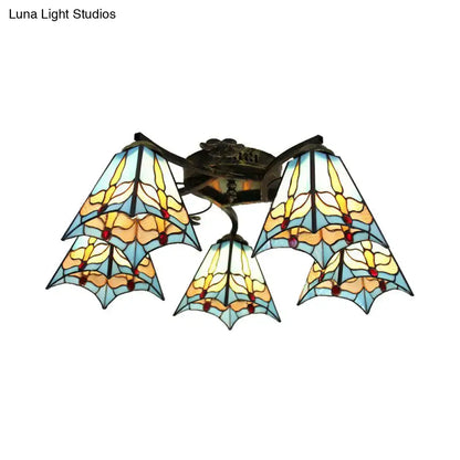 Yellow tiffany stained glass antique bronze ceiling light bedroom