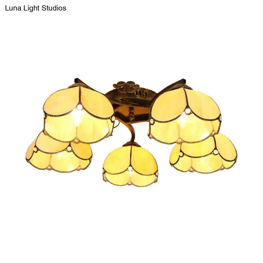 Yellow tiffany stained glass antique bronze ceiling light bedroom