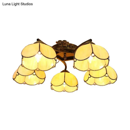 Yellow tiffany stained glass antique bronze ceiling light bedroom