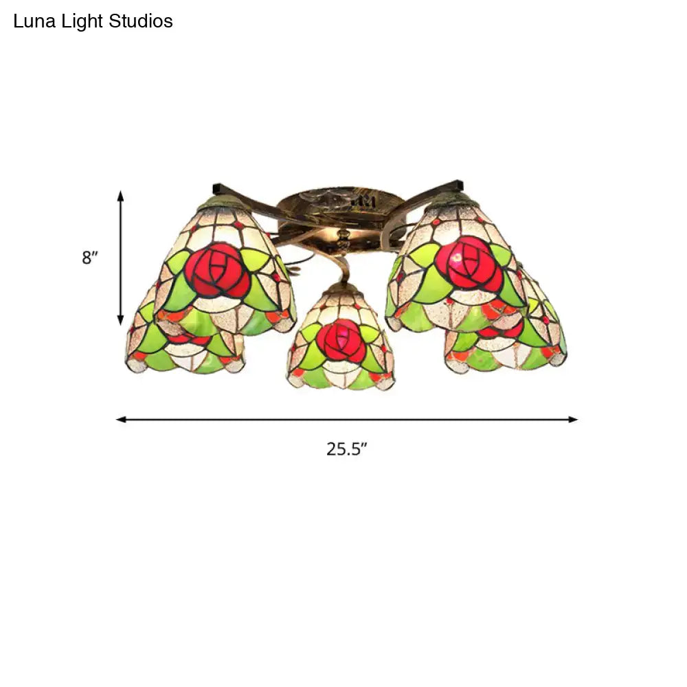 Yellow tiffany stained glass antique bronze ceiling light bedroom