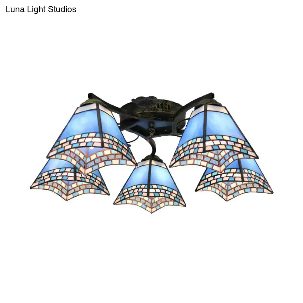 Yellow tiffany stained glass antique bronze ceiling light bedroom
