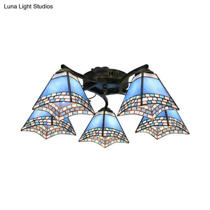 Yellow tiffany stained glass antique bronze ceiling light bedroom
