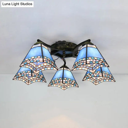 Yellow tiffany stained glass antique bronze ceiling light bedroom