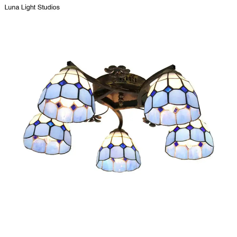 Yellow tiffany stained glass antique bronze ceiling light bedroom