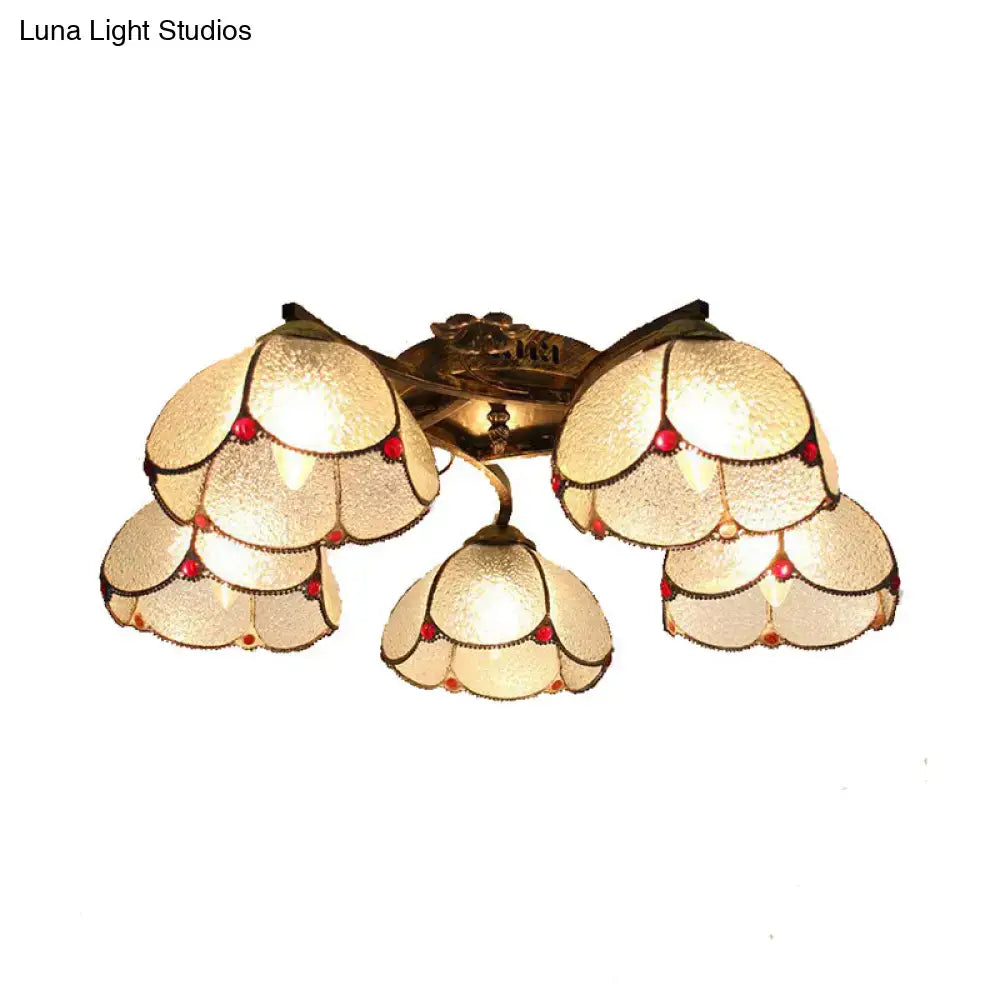 Yellow tiffany stained glass antique bronze ceiling light bedroom
