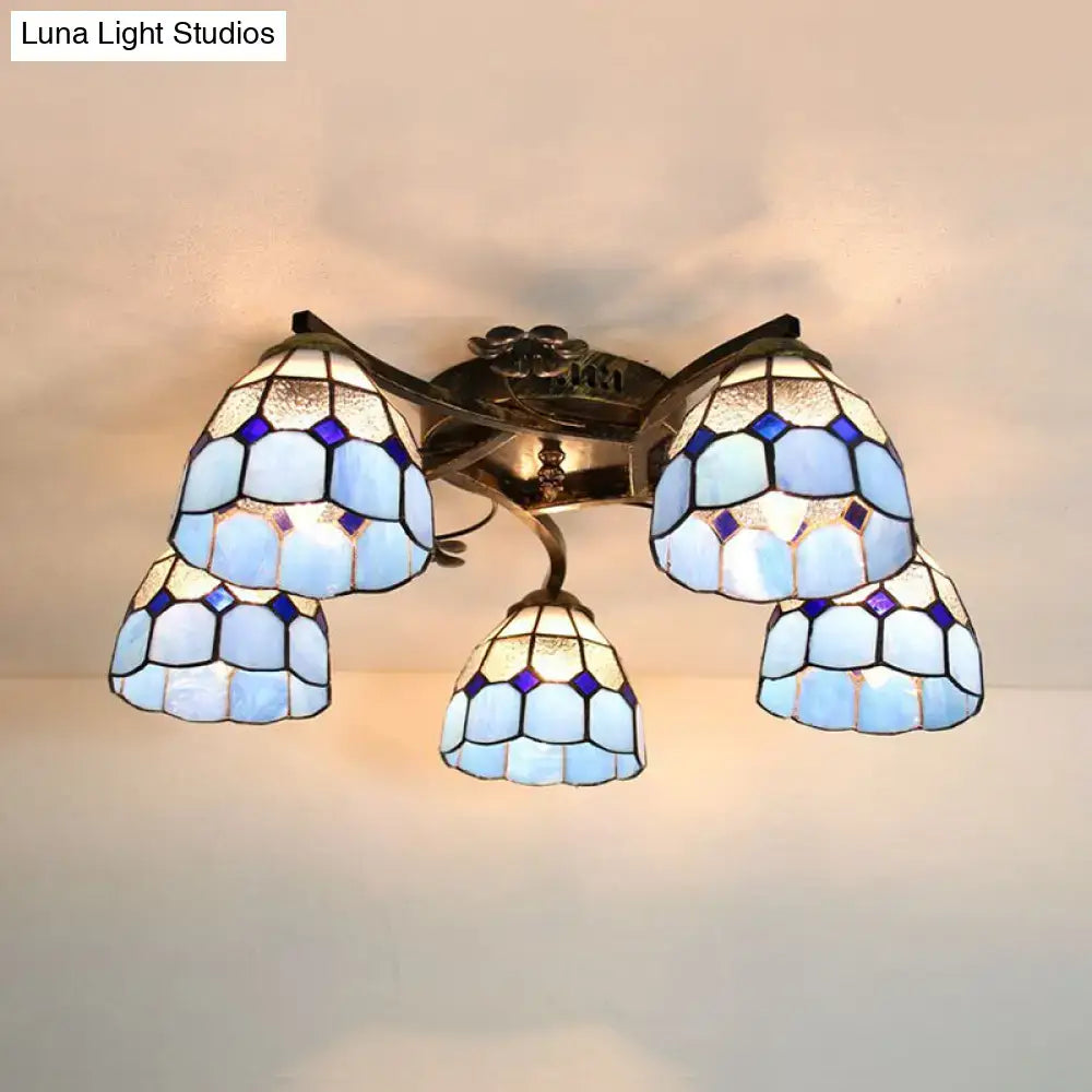 Yellow tiffany stained glass antique bronze ceiling light bedroom