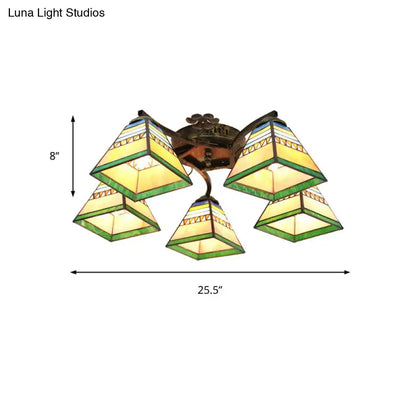 Yellow tiffany stained glass antique bronze ceiling light bedroom