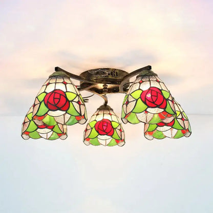 Yellow tiffany stained glass antique bronze ceiling light bedroom
