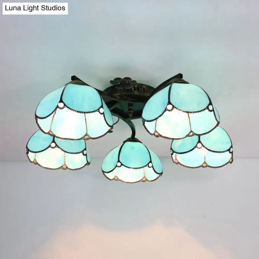 Yellow tiffany stained glass antique bronze ceiling light bedroom