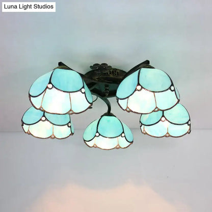Yellow tiffany stained glass antique bronze ceiling light bedroom