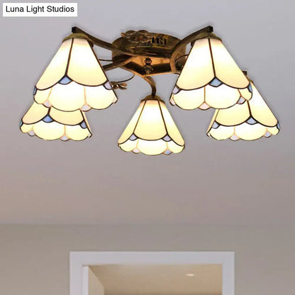 Yellow tiffany stained glass antique bronze ceiling light bedroom