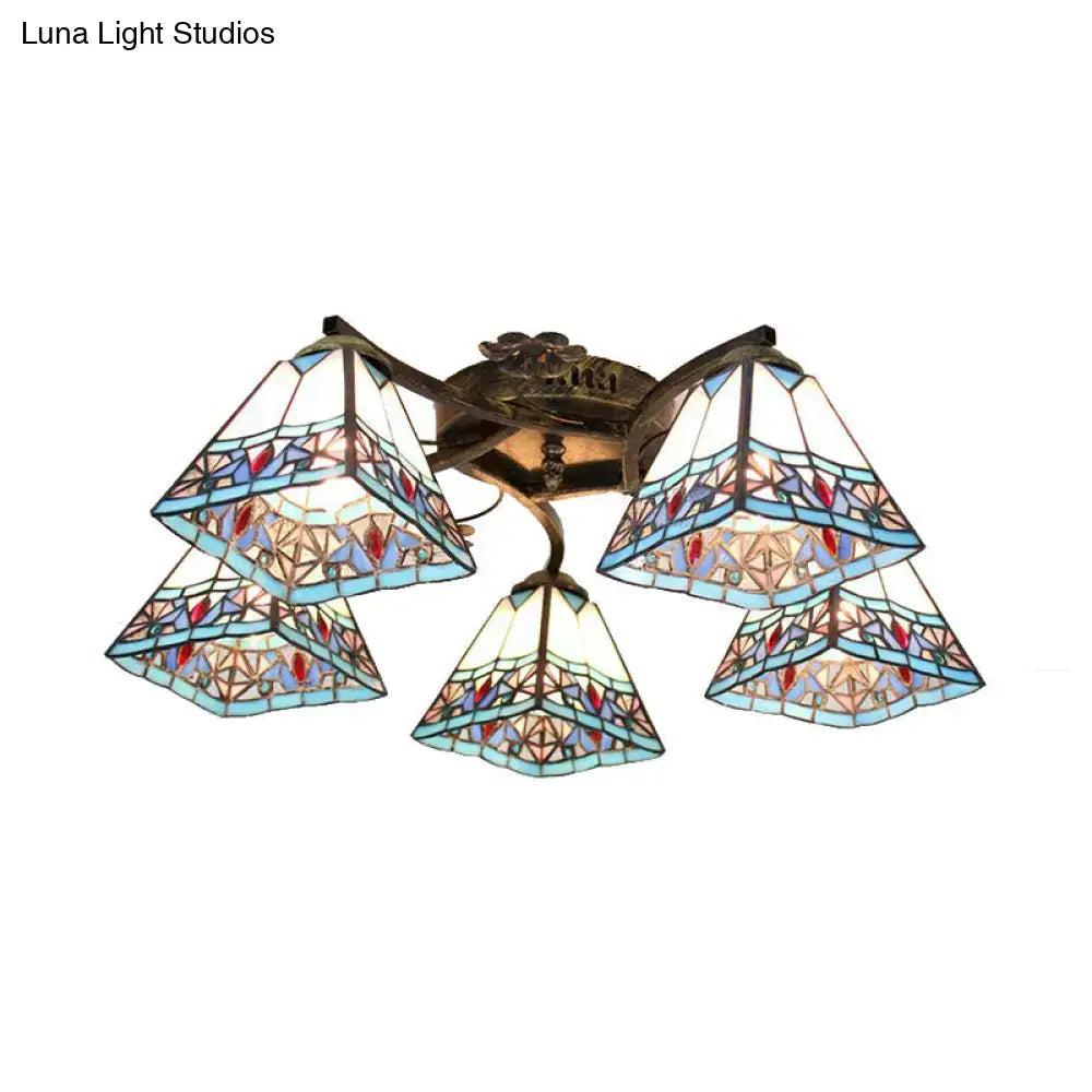 Yellow tiffany stained glass antique bronze ceiling light bedroom