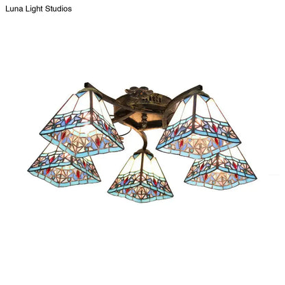Yellow tiffany stained glass antique bronze ceiling light bedroom