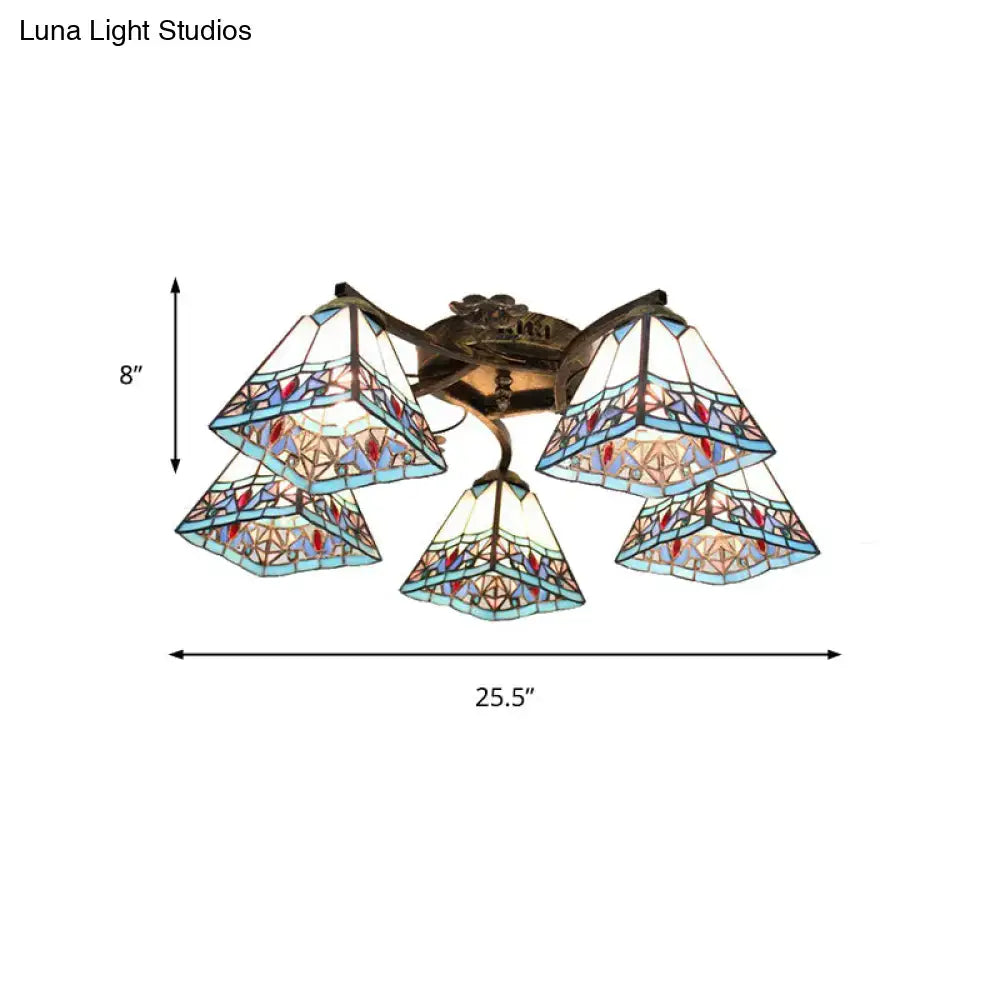 Yellow tiffany stained glass antique bronze ceiling light bedroom