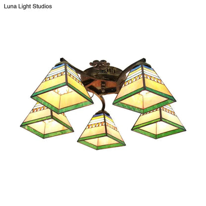 Yellow tiffany stained glass antique bronze ceiling light bedroom