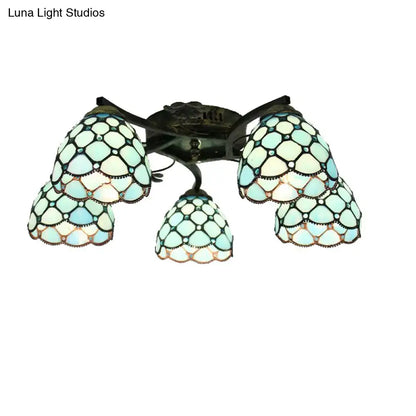 Yellow tiffany stained glass antique bronze ceiling light bedroom