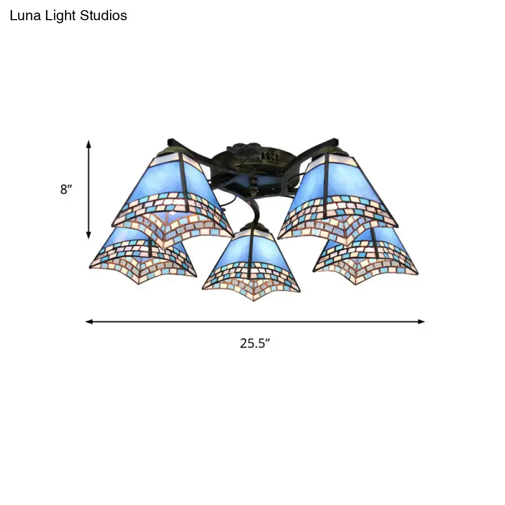 Yellow tiffany stained glass antique bronze ceiling light bedroom